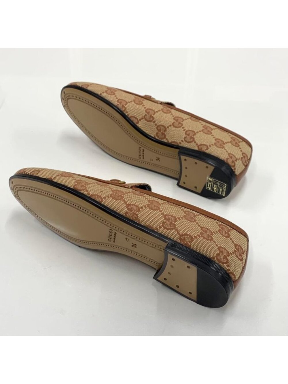 Gucci Fabric Leather Horsebit Loafers Brown - Picture 6 of 10